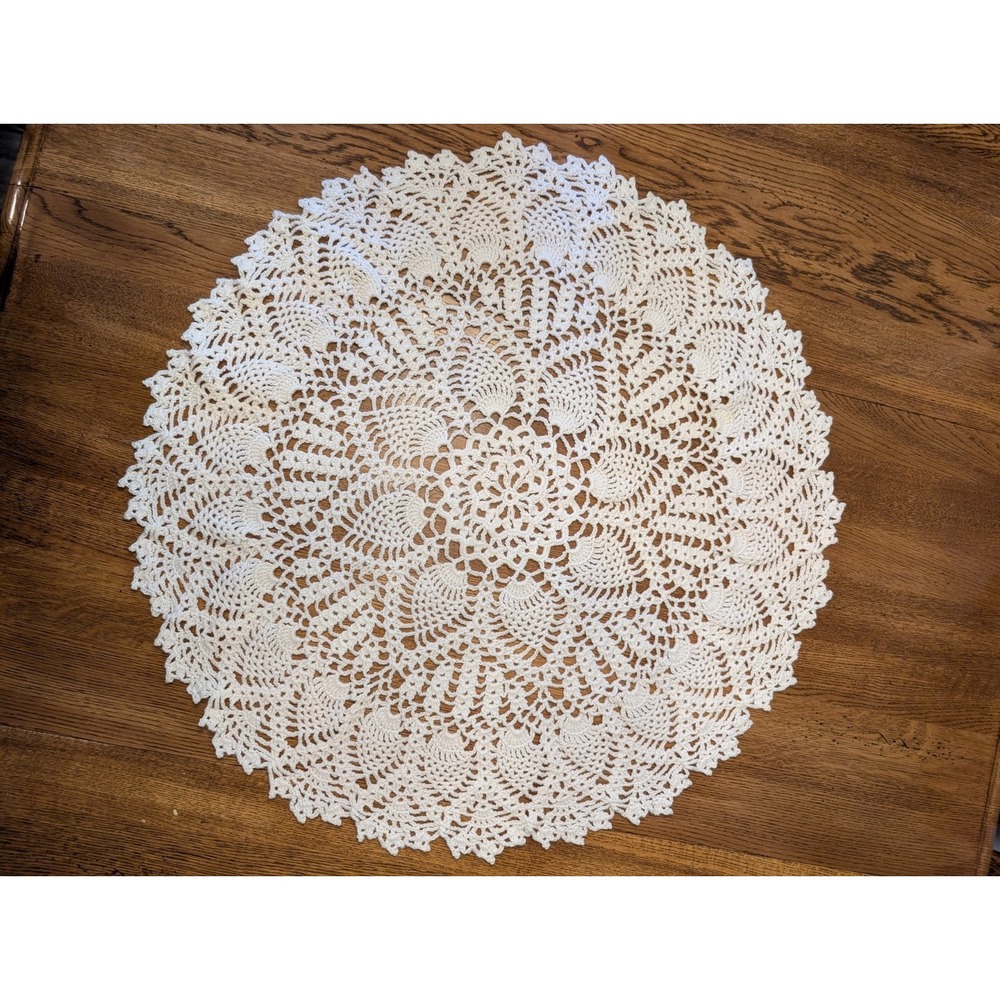 Handmade White Crocheted 27 in Tablecloth/Doily